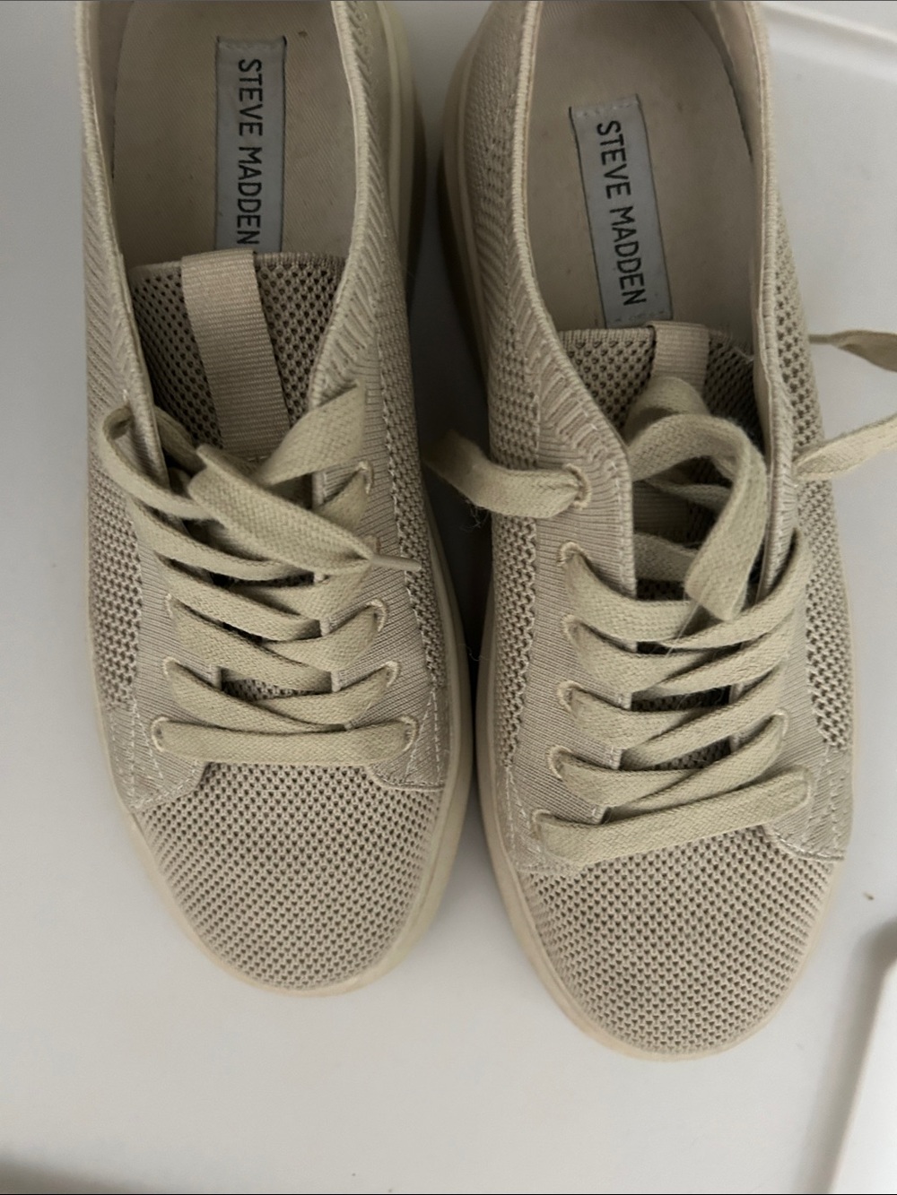 Steve Madden Neutral Knit Lace-Up Sneakers